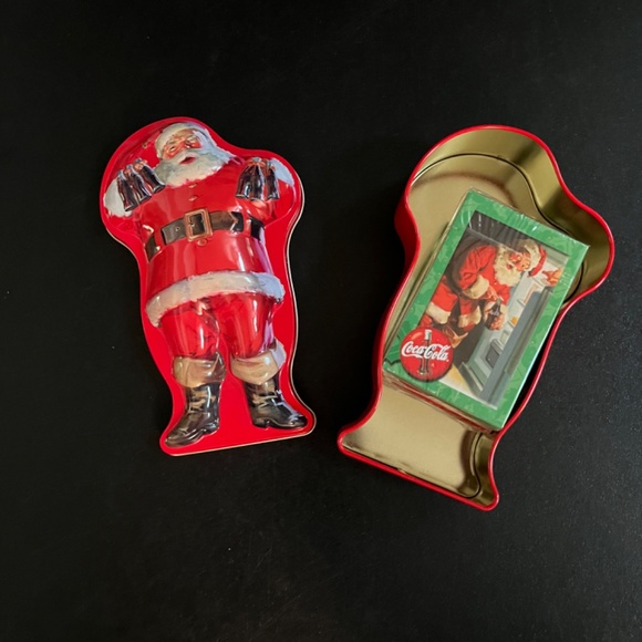 Coca-Cola Santa Shaped Tin with 2 Decks of Haddon Sundblom Santa Playing Cards - Picture 3 of 10